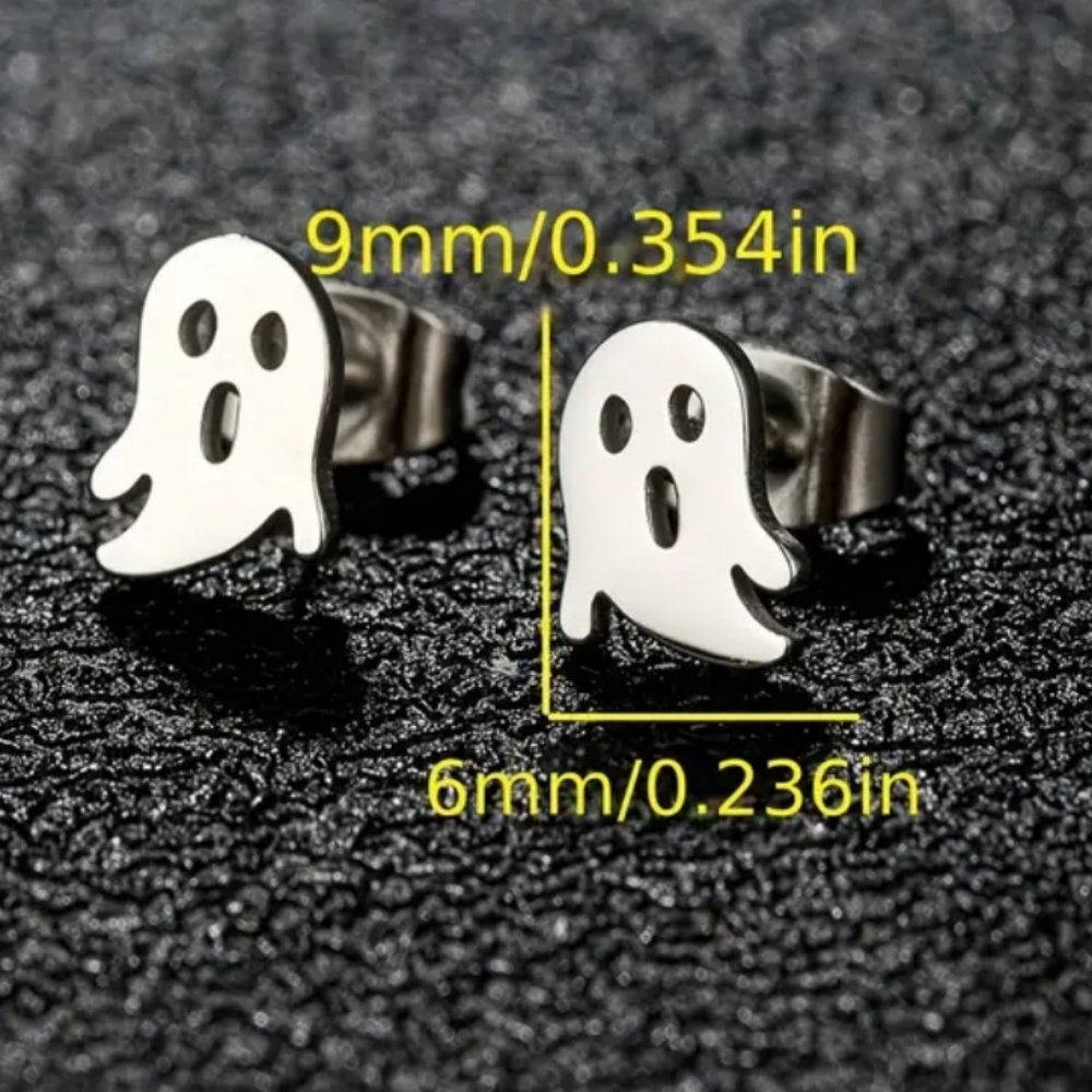 Ghost Stainless Steel Halloween Stud Earrings - Picture 4 of 4